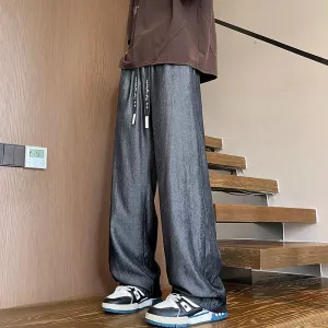 Wiaofellas  -  Wide Pants Ice Silk Pants Slacks Trousers for Men High Quality Brands Harajuku Man Baggy New Straight Men's Clothing