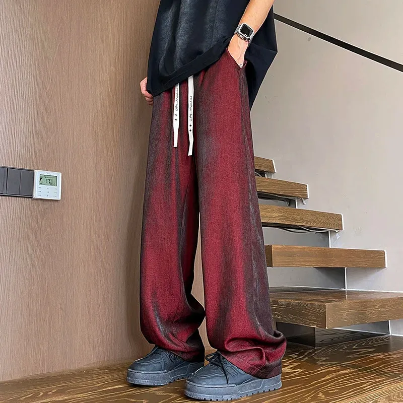 Wiaofellas  -  Wide Pants Ice Silk Pants Slacks Trousers for Men High Quality Brands Harajuku Man Baggy New Straight Men's Clothing