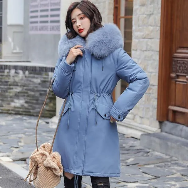 Winter Parkas coat hooded fur collar thick section warm