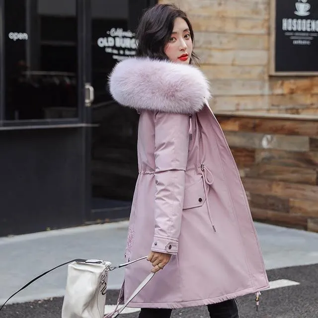 Winter Parkas coat hooded fur collar thick section warm