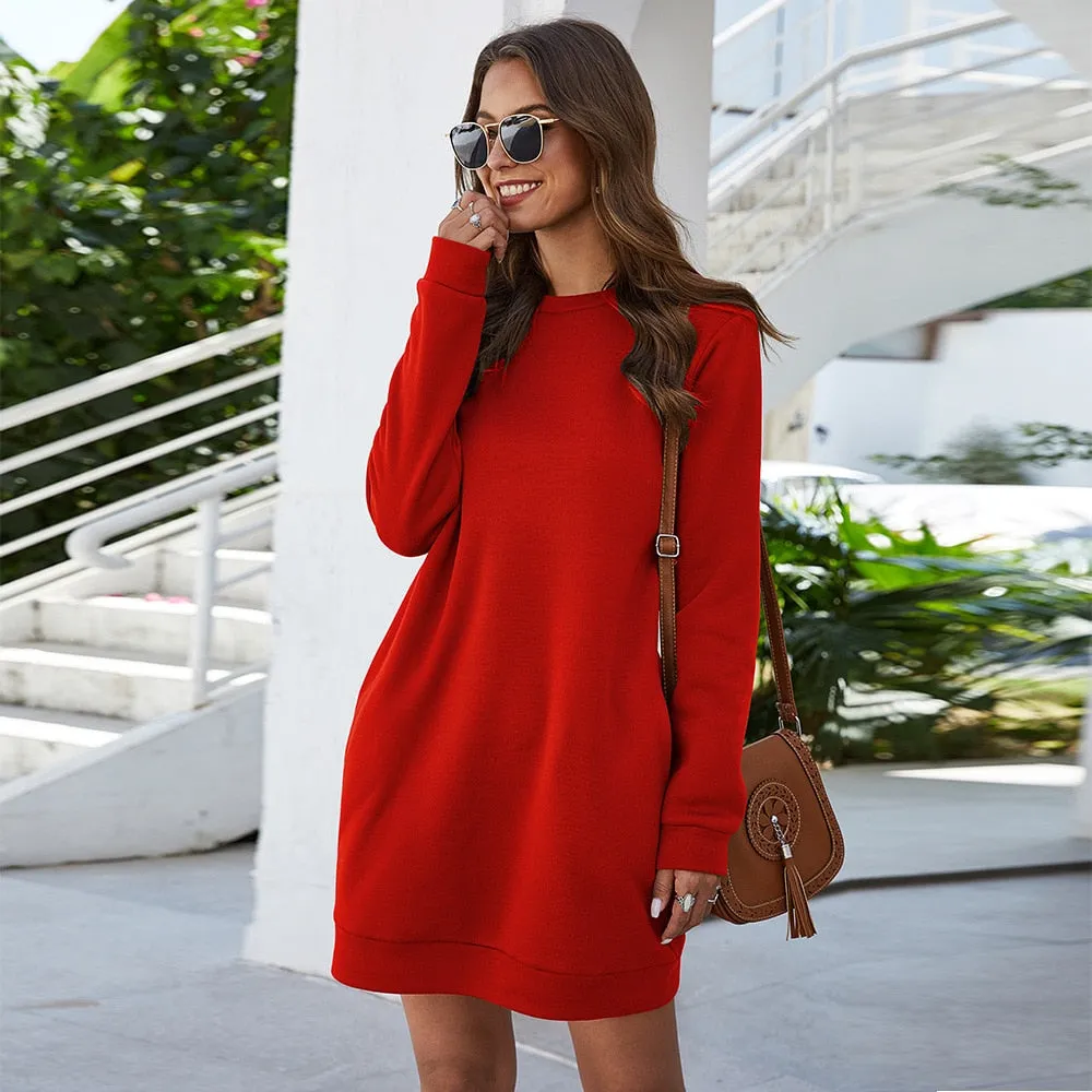 Women's Casual Solid Loose Sweater Mini Dress | Ideal for Autumn/Winter